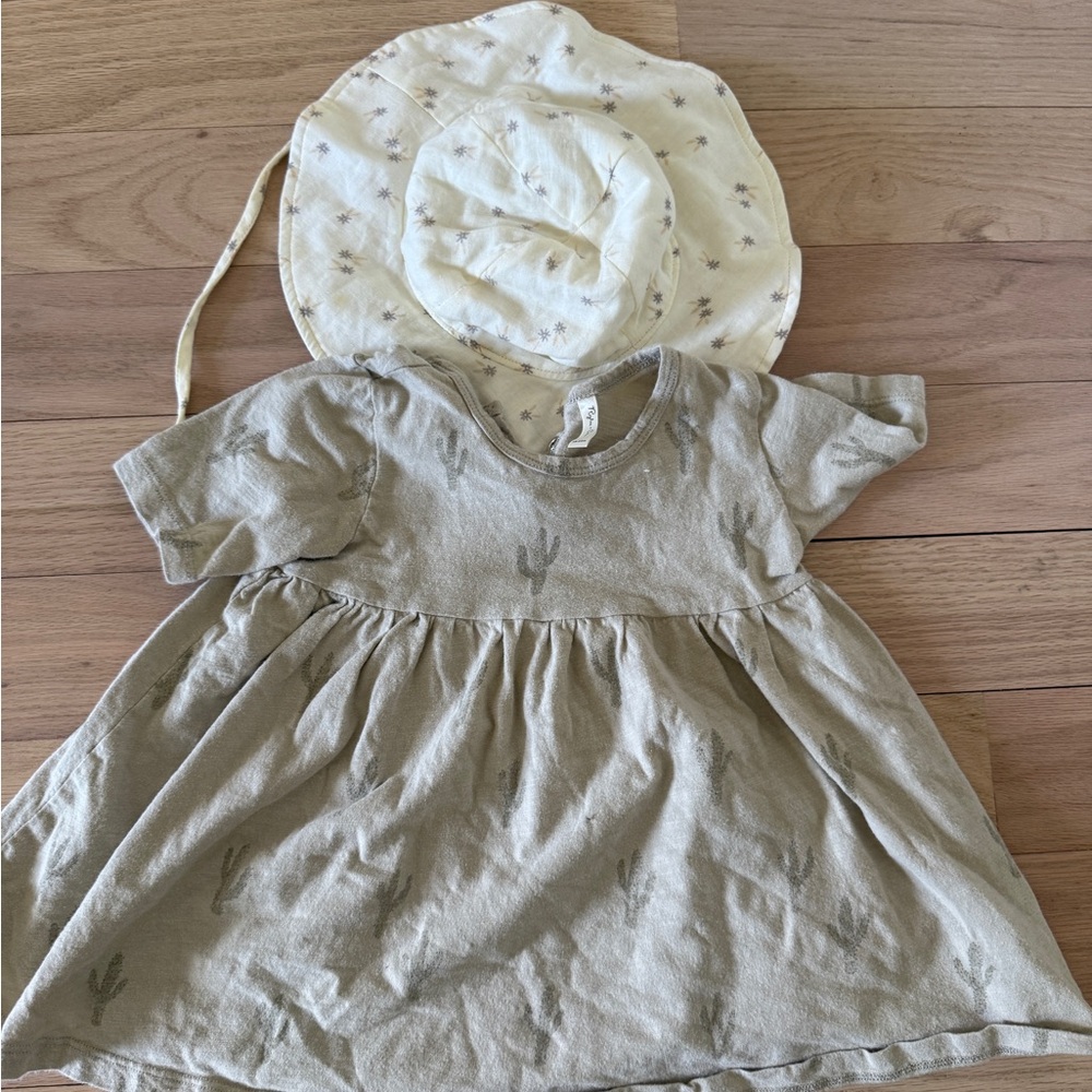 Rylee + Cru Green Dress with Cream Hat